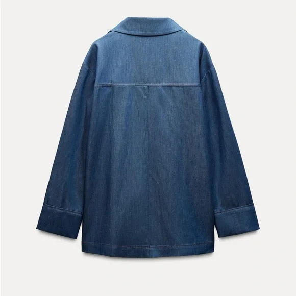 Denim effect Blue Oversized Women's Blazer - Picture 8 of 12
